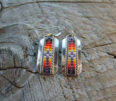 Indian Silver and Bead Earrings Dangle C